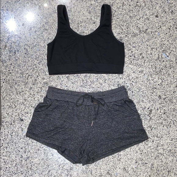 Pants - Two-piece High-waisted Lounge Black Shorts Set